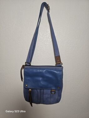 Fossil Blue Shoulder Bag Adjustable Strap Zipper D Ring Contrast Stitching